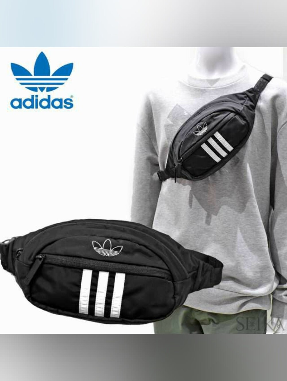 Adidas Originals Waist Bag Fanny Pack Black 3-Stripes Trefoil Logo Crossbody